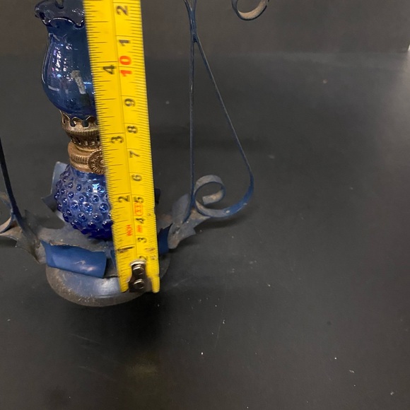 Blue Vintage-Cobalt Blue Glass Oil Lamp In Light Blue Metal Frame Accent - Picture 10 of 10